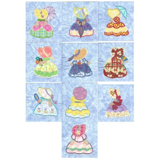 Jumbo Sunbonnet Belles Applique Machine Embroidery Designs by JuJu 