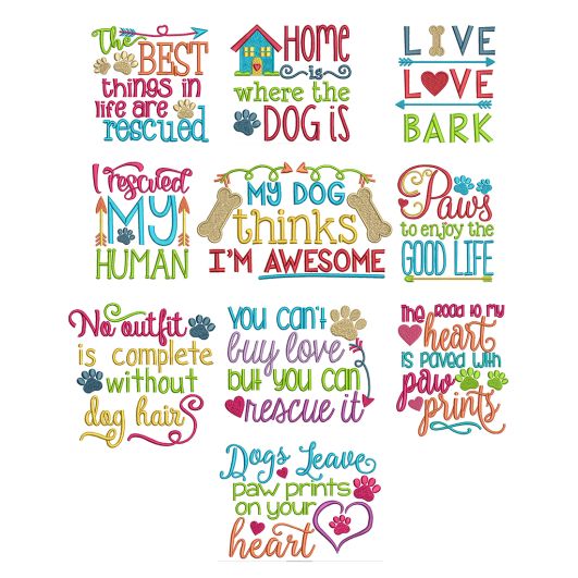 Dog Sayings Set 1 Machine Embroidery Designs by JuJu