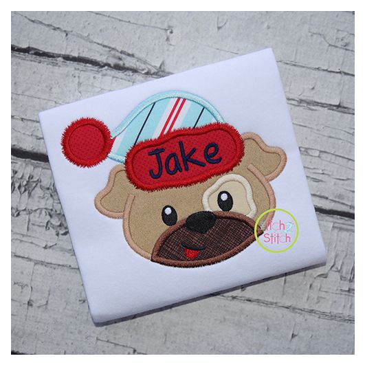 Winter Dog Face Boy Applique | Machine Embroidery Designs by JuJu