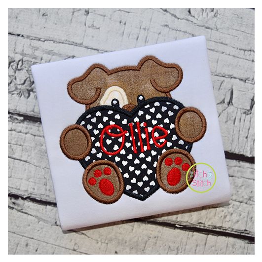 Dog With Heart Boy Applique | Machine Embroidery Designs by JuJu