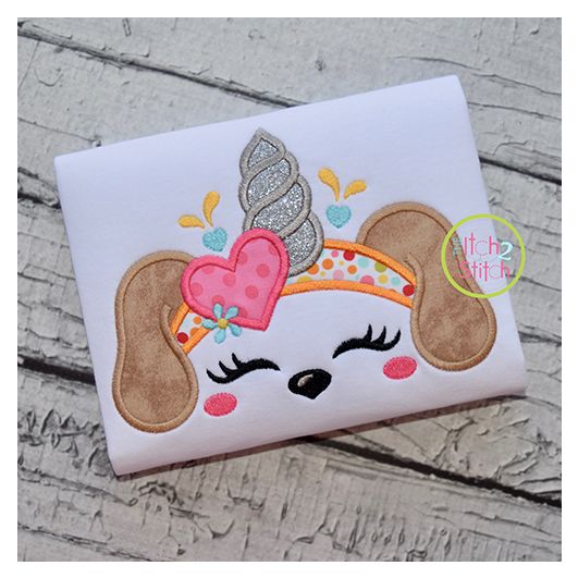 Dog Unicorn Horn Applique | Machine Embroidery Designs by JuJu