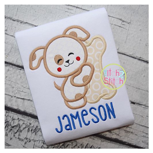Dog Hugs Bone Applique | Machine Embroidery Designs by JuJu