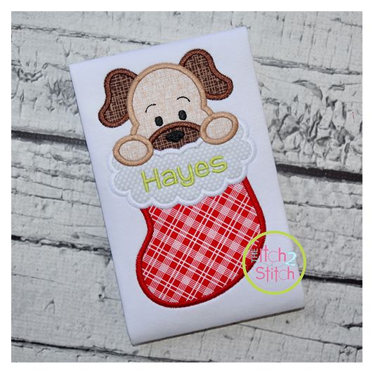 Dog in Stocking Boy Applique | Machine Embroidery Designs by JuJu