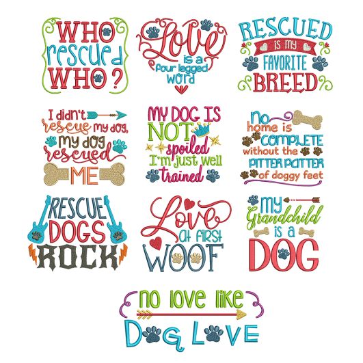 Dog Sayings Set 2 Machine Embroidery Designs by JuJu
