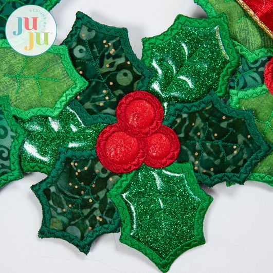 In The Hoop Christmas Holly Wreath Project | Machine Embroidery Designs by JuJu