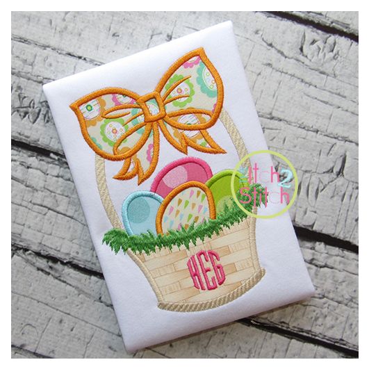Itch 2 Stitch Easter Basket Bow Applique Digital Embroidery Machine Designs by JuJu