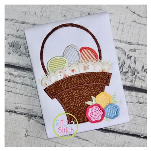 Itch 2 Stich Easter Basket Roses Applique Digital Embroidery Machine Designs by JuJu