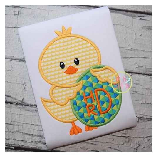 Chick Holding Egg Boy Applique | Machine Embroidery Designs by JuJu