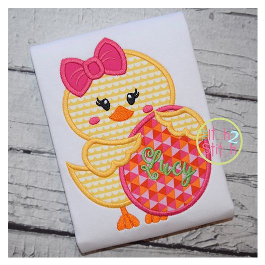 Chick Holding Egg Girl Applique | Machine Embroidery Designs by JuJu