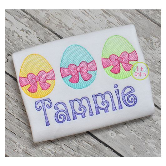 Egg Big Bow Trio Sketch | Machine Embroidery Designs by JuJu