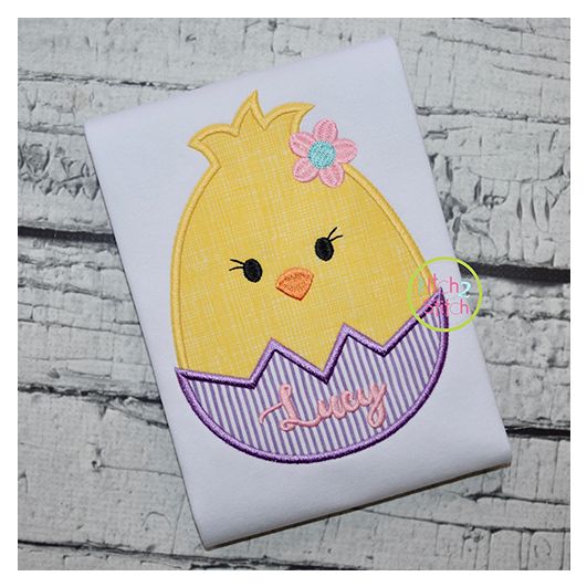 Egg Shaped Chick Girl Applique | Machine Embroidery Designs by JuJu