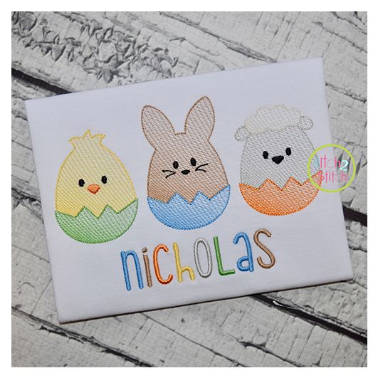 Egg Shaped Trio Boy Sketch Embroidery | Machine Embroidery Designs by JuJu