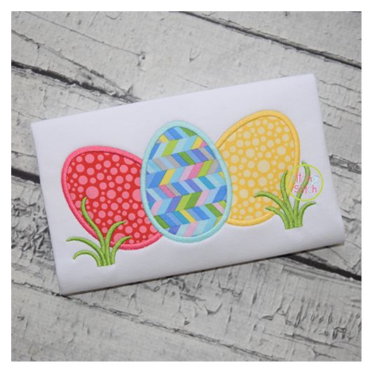 Itch 2 Stitch Egg Trio in Grass Digital Embroidery Machine Designs by JuJu