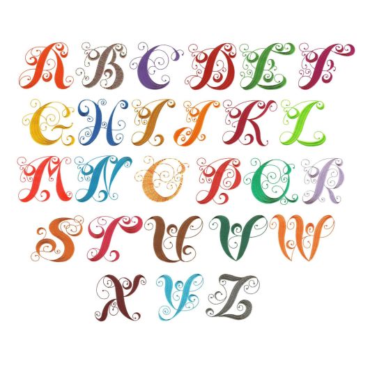 Elegant Curly Monogram Alphabet Applique Machine Embroidery Designs by JuJu 