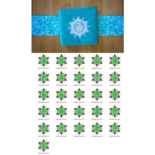 Elegant Snowflake Monogram Alphabet Machine Embroidery Designs by JuJu