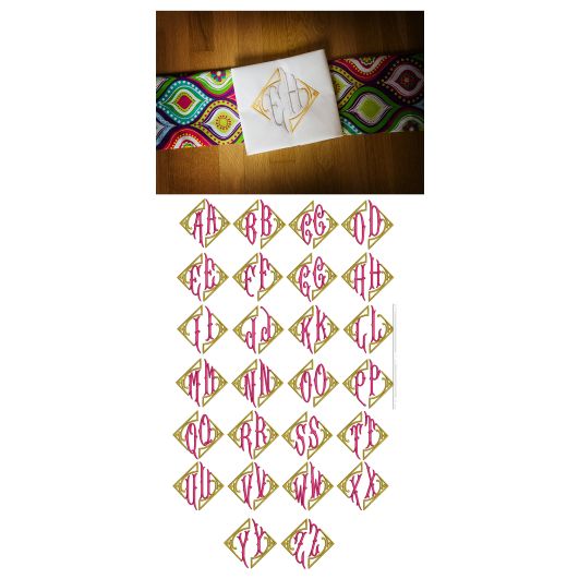 Elegant Swirls Diamond Monogram Machine Embroidery Designs by JuJu