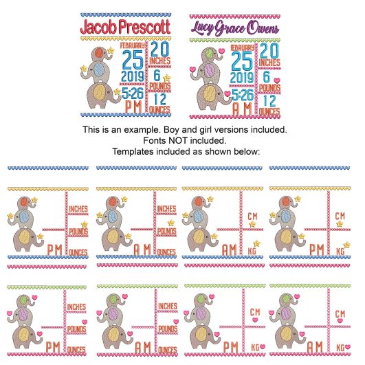 Baby Elephants Birth Announcement Template Machine Embroidery Designs by JuJu
