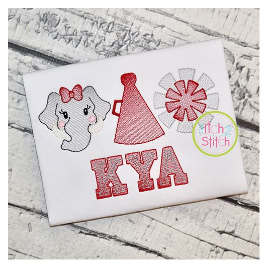 Elephant Cheer Trio Sketch Embroidery | Machine Embroidery Designs by JuJu