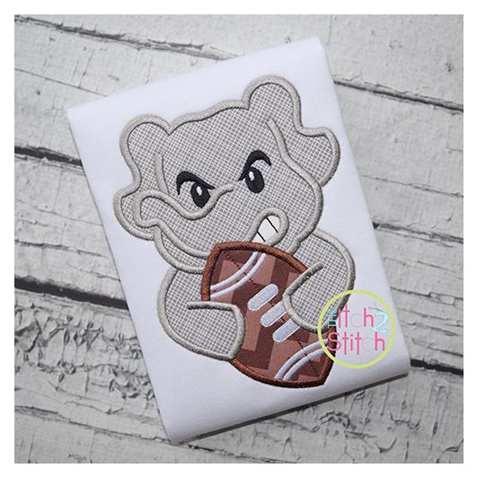 Elephant Football Mascot Applique | Machine Embroidery Designs by JuJu