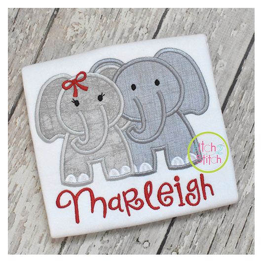 Elephant Pair Applique Digital Machine Embroidery Designs by JuJu
