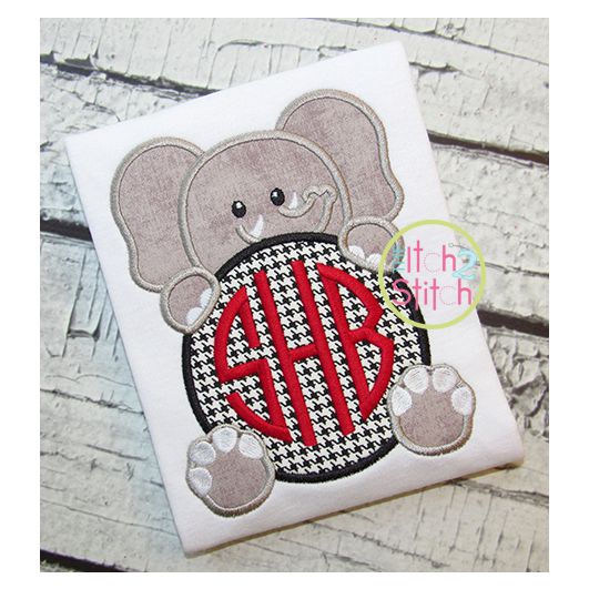 Elephant Mascot Monogram Peeker Applique | Machine Embroidery Designs by JuJu