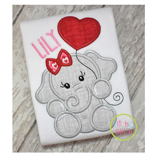Elephant with Heart Balloon Girl Applique Design | Machine Embroidery Designs by JuJu