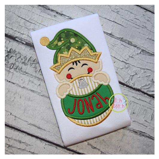 Elf Boy Ornament Peeker Applique | Machine Embroidery Designs by JuJu