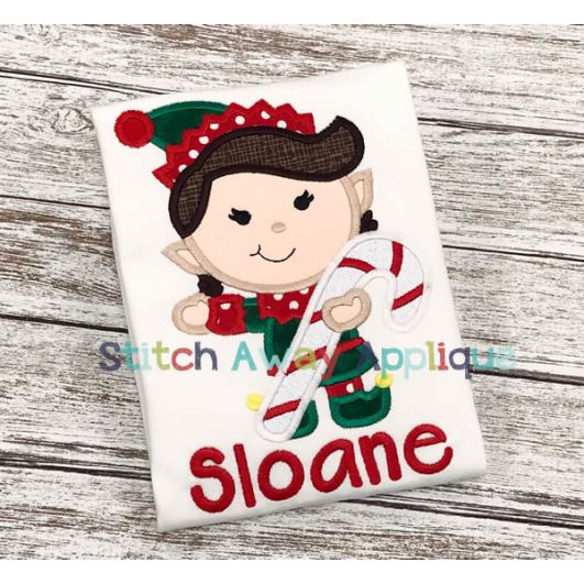 Elf Girl Candy Cane | Machine Embroidery Designs by JuJu/ Stitch Away Applique 