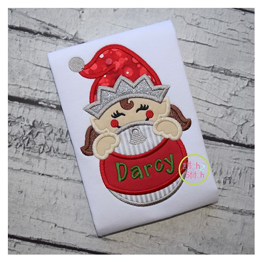 Elf Girl Ornament Peeker Applique | Machine Embroidery Designs by JuJu
