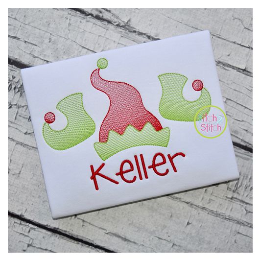 Elf Hat Shoes Trio Sketch Embroidery | Machine Embroidery Designs by JuJu