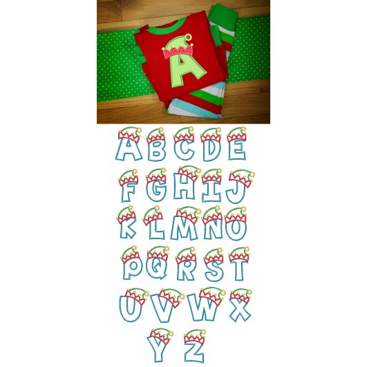 Elf Hat Applique Alphabet Machine Embroidery Designs by JuJu