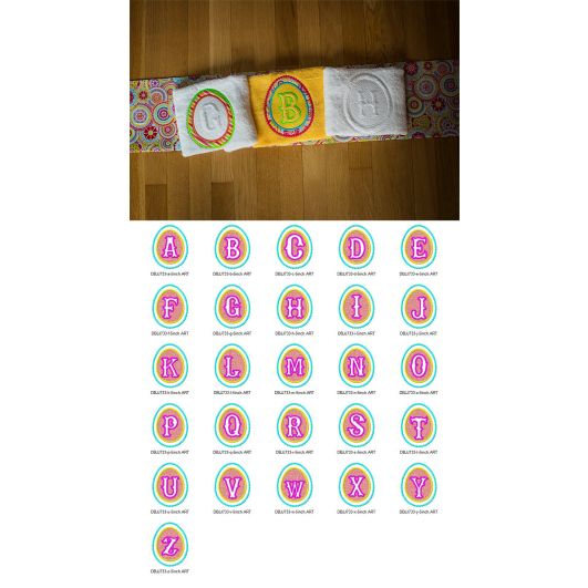 Embossed Easter Egg Monogram Alphabet Machine Embroidery Designs by JuJu