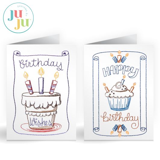 Birthday Greeting Cards Embroidery Set 3 | Machine Embroidery Designs by JuJu