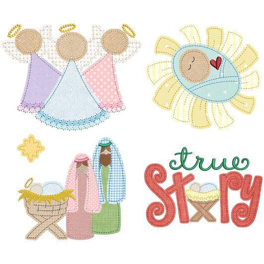 Nativity Christmas Applique Bean Stitch 1 Embroidery Set | Machine Embroidery Designs by JuJu