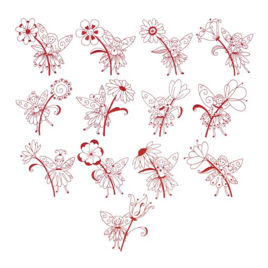 Fanciful Fairies Redwork Machine Embroidery Designs by JuJu