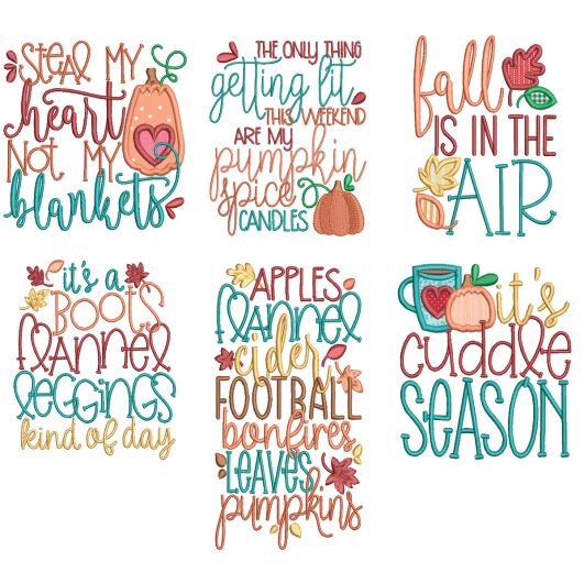 Fall Fun Word Art 1 Machine Embroidery Designs by JuJu
