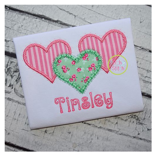 Fancy Heart Trio Applique | Machine Embroidery Designs by JuJu