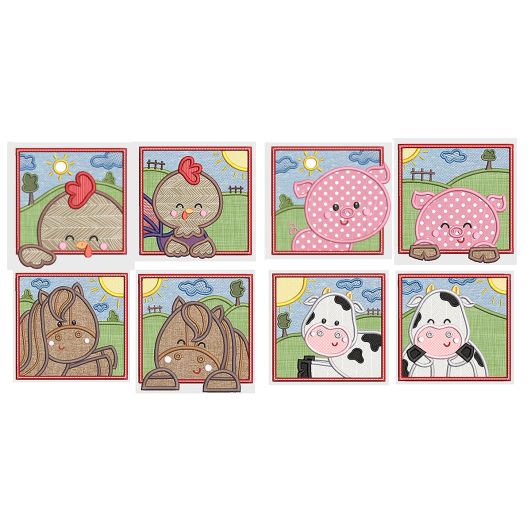 Farm Animal Squares 1 Applique Machine Embroidery Designs by JuJu 
