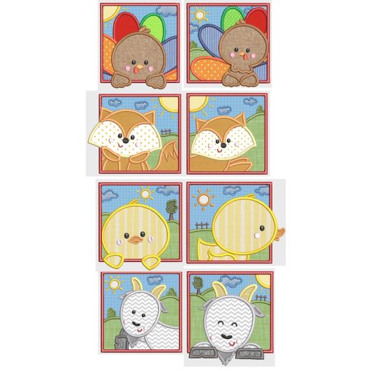 Farm Animal Squares 2 Applique Machine Embroidery Designs by JuJu 