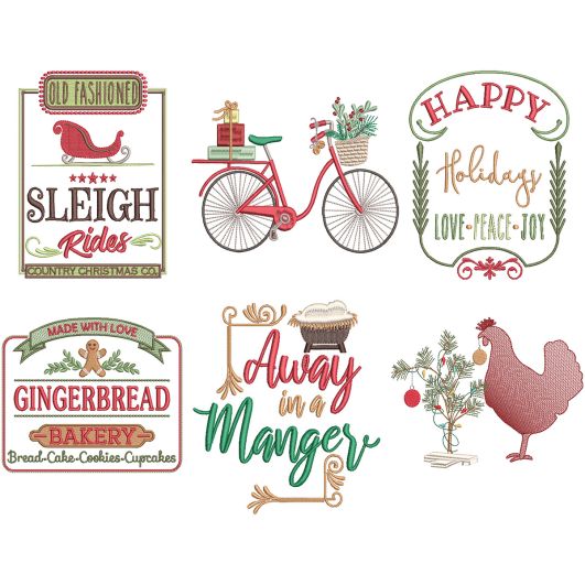 Farm Fresh Christmas 8 Machine Embroidery Designs by JuJu
