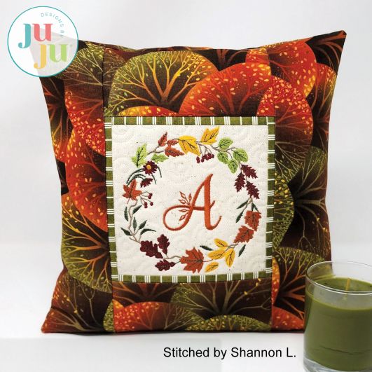 Autumn Wreath Pillow  by Oma's Place | Machine Embroidery Designs by JuJu