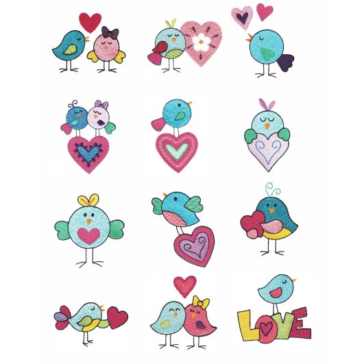 Love Birds Filled Stitch Machine Embroidery Designs by JuJu