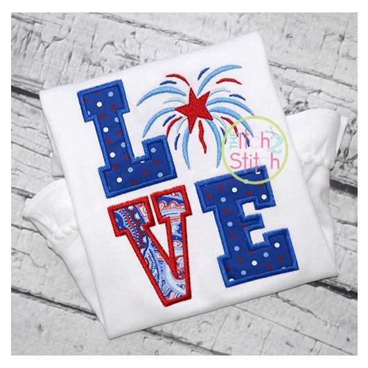 Fireworks LOVE Applique Design | Machine Embroidery Designs by JuJu