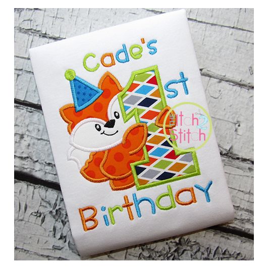 First Birthday Fox Applique | Machine Embroidery Designs by JuJu