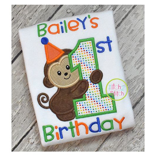 First Birthday Monkey Applique | Machine Embroidery Designs by JuJu