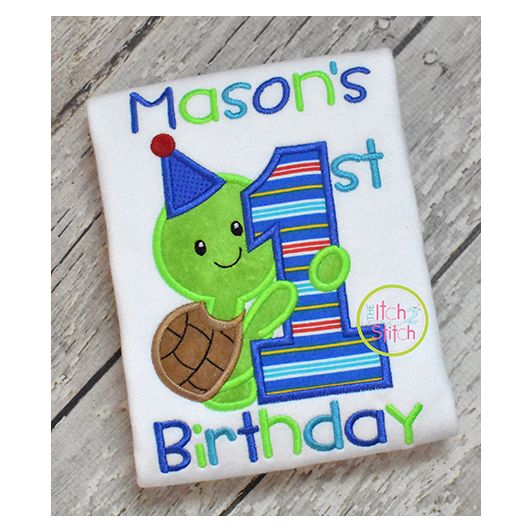 First Birthday Turtle Applique | Machine Embroidery Designs by JuJu
