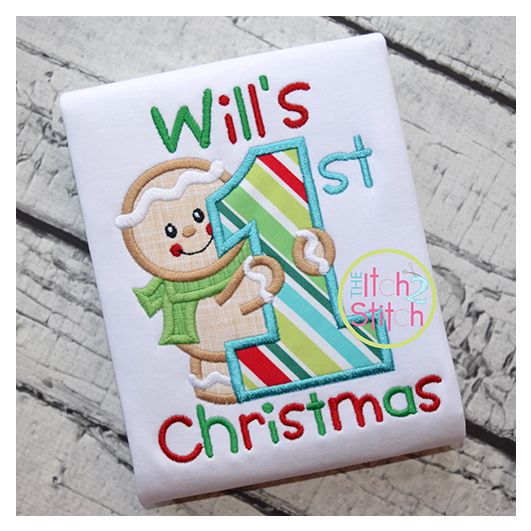 First Christmas Gingerbread Applique | Machine Embroidery Designs by JuJu