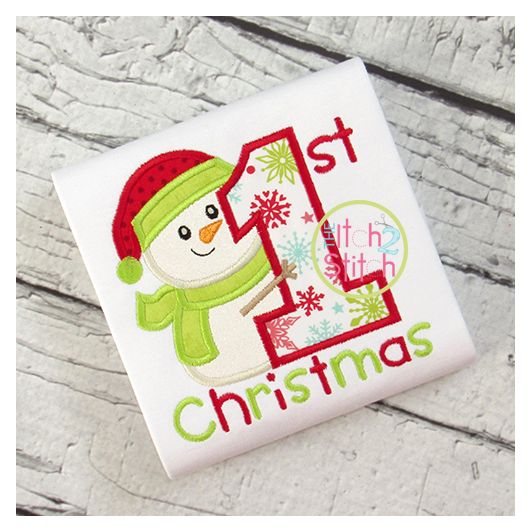 First Christmas Snowman Applique | Machine Embroidery Designs by JuJu