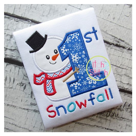 First Snowfall Snowman Applique | Machine Embroidery Designs by JuJu