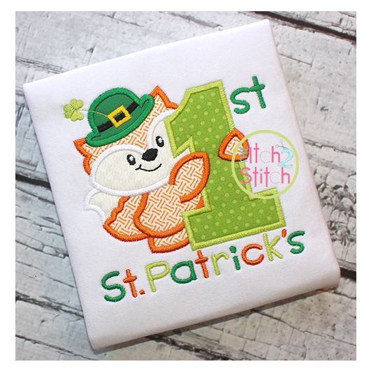 First St Patrick's Fox Applique | Machine Embroidery Designs by JuJu